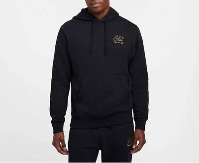 Sudadera con Capucha Nike Sportswear Script Logo Club Polar Negra Dorada Para Hombres Talla M HQ2476-010 Foto 1 de 4