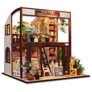 DIY Casa de Muñecas Miniatura Muebles de Madera Kit Regalo Librería de Esquina con LED NUEVO - Imagen 1 de 21