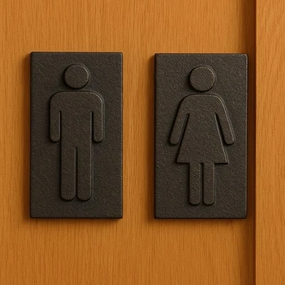 Vintage Cast Iron Bathroom Door Signs – Male & Female Restroom Plaques Rustic - Image 1 of 4