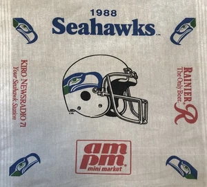 2 Vintage 1988 Seattle Seahawks Handkerchief Cloth Towels AmPm Rainier Beer Kiro - Picture 1 of 11