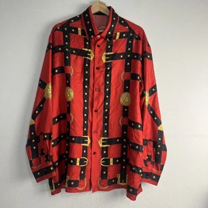 Camisa de seda roja Versace para hombre con arnés estampado de cabeza de Medusa manga larga talla 42 - Imagen 1 de 24