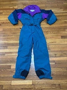 Vintage Columbia Ski Suit Womens Medium Teal Vented Snowsuit Bib 90s Insulated - Picture 1 of 9
