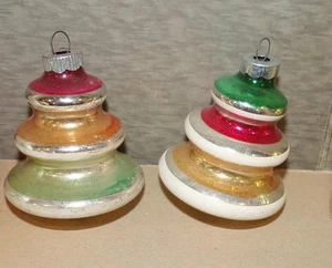 2 RARE TO FIND VTG SHINY BRITE TREE SHAPE NOT UFO TORNADO XMAS Glass Ornaments - Picture 1 of 3