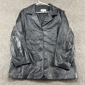 Charles Klein Jacket Womens 2X Black Genuine Leather Button Up Solid Blazer Pea - Picture 1 of 13