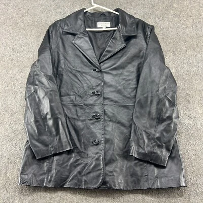 Chaqueta Charles Klein Mujer 2X Negra Cuero Genuino Abotonada Sólida Blazer Guisante Foto 1 de 4