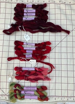 Overdyed reds green Needle Necessities Embroidery Thread French Wool lot 18 pcs - Image 1 of 4