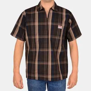 Camisa Ben Davis Manga Corta Cuadros 1/2 Cremallera Marrón Tostado Azul - Imagen 1 de 1