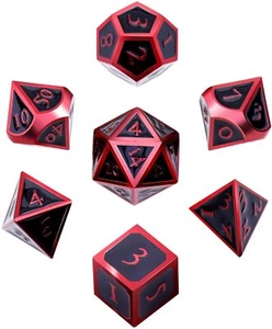 7Pcs Metal Dice Set DND RPG MTG Role Playing Dragons Table Game Black Edge Red - Picture 1 of 7