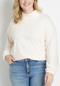 Maurices Sweatshirt Womens 2X Mock Neck Sherpa Fleece Pullover Chevron Plus NWT - Picture 1 of 6