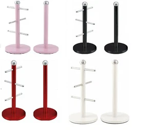 Metallic 6 Cup Mug Tree Stand And Kitchen Towel Paper Roll Pole Holder - Picture 1 of 13