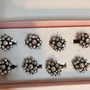 Juego de 12 Anillos Ajustables Moda Negro Transparente Estrás Multicolor en Medio - Imagen 1 de 3