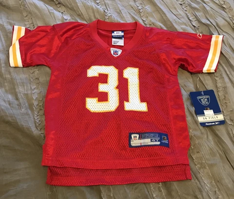 PRIEST HOLMES Kansas City CHIEFS Football Replica REEBOK Toddler 4T Jersey NEW Cover