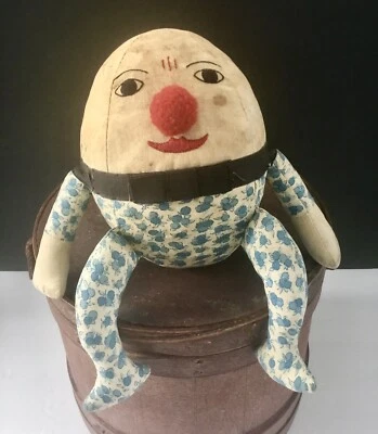 ANTIQUE HANDMADE SAWDUST STUFFED HUMPTY DUMPTY FABRIC DOLL-AMERICANA FOLK ART - Image 1 of 4