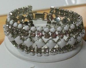 Vintage Klar & Milchglas Strass Armband 7" lang x 1" breit - Bild 1 von 3
