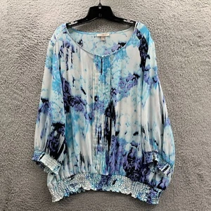 ROZ AND ALI Blouse Womens 3X Top Floral Blue White - Picture 1 of 8
