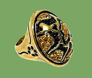 Mid Century Modern RING Gold Black Amber Signed AKKAD Crystals *EUC* DRAMATIC!! - Picture 1 of 7