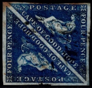 1855 Cape of Good Hope 4d Deep Blue SG 6 4m Pair White Paper VG/FU Cat. £220.00 - Picture 1 of 1