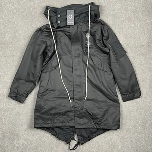 Fred Perry X Art Comes First Black Hooded Skull Parka Coat Jacket Size S New - Picture 1 of 18