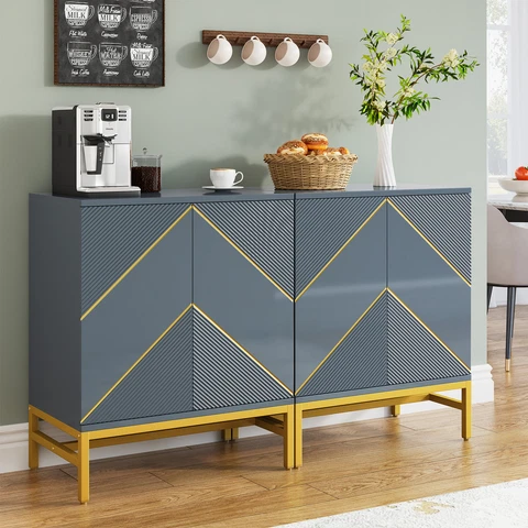 59" Gray Sideboard Buffet Cabinet with Adjustable Shelf for Kitchen Dining Room Cover