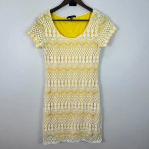 Tiana B Dress S Yellow Lace Overlay Mini Bodycon Retro Cottagecore Feminine Mod - Picture 1 of 7