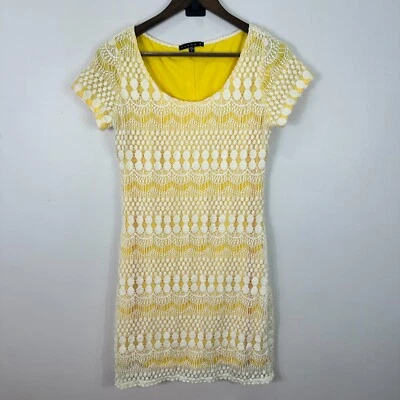 Tiana B Dress S Yellow Lace Overlay Mini Bodycon Retro Cottagecore Feminine Mod - Image 1 of 4
