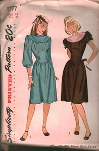 1777 Vintage Simplicity Sewing Pattern Misses 1940s One Piece Dress Teen OOP Sew - Picture 1 of 2