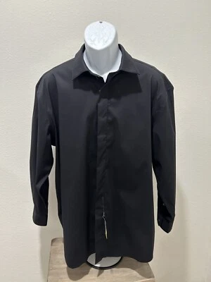 Alfani Men's Regular Fit Dress Shirt XL (17-17.5) 32/33 Black Solid Cotton Blend - Image 1 of 4