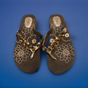Candies Wedge Heal Flip Flops Size XL 11 With sequins accents rose gold New - Picture 1 of 7