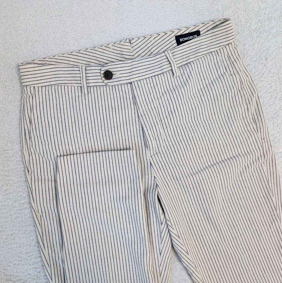 Calça masculina Bonobos listrada azul branca slim ajuste sob medida italiana Nova Fides 31x30 - Imagem 1 de 4