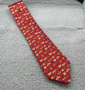 Salvatore Ferragamo Tie Mens Red Insects Moths All Over Pattern Silk Italy 3.75” - Picture 1 of 9