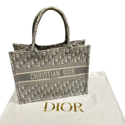 Christian Dior Grey White Oblique Embroidery Double Handle Medium Book Tote - Image 1 of 4