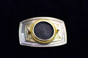Hebilla de cinturón western con PIEL NEGRA pieza central tono plata y dorado - Imagen 1 de 3