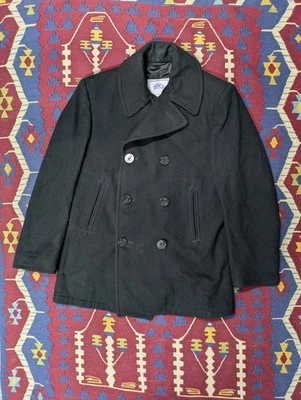 VTG US Naval Pea Coat, 38 / Small, Black Wool Overcoat, DSCP - Image 1 of 4