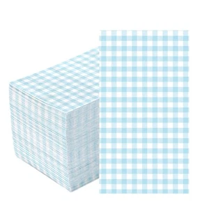 100Pcs Blue and White Gingham Cocktail Napkins Baby Blue Buffalo Plaid Checke... - Picture 1 of 6