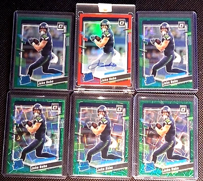 6 Jake Bobo 2023 RC cards Panini Donruss Optic Green Velocity Rated Auto Red /75 - Image 1 of 4