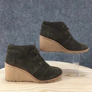 TOMS Boots Womens 9 Desert Wedge Ankle Bootie Olive Green Suede Leather Casual - Picture 1 of 17