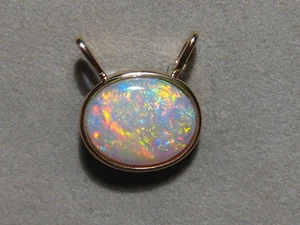 Brilliant Opal  Pendant , Solid 14 k  Yellow  Gold  12 x10  mm - Picture 1 of 14