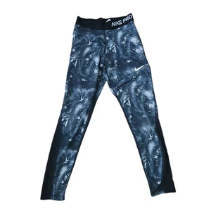 Girls Nike Pro Leggings Large Black White Athletic Workout Pants Kids - Picture 1 of 5