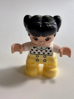 Lego Duplo Figure Asian Girl Daughter Toddler White Shirt Yellow Pants Pigtails - Image 1 of 2