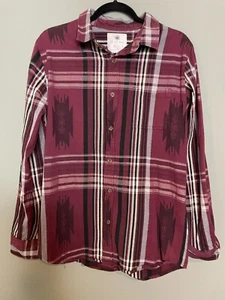 On the Byas Men's Medium Plaid Western Maroon LS Button Down Collared Shirt - Picture 1 of 8