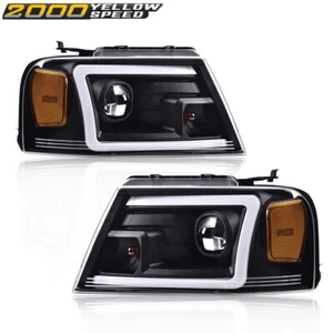 Fit For 2004-2008 Ford F-150 /Lincoln Mark LT LED DRL Projector Black Headlights - Picture 1 of 9