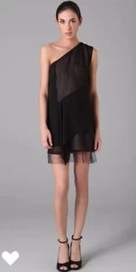 BCBGMAXAZRIA Runway Marike One Shoulder Silk Chiffon Layered Black Dress XXS - Picture 1 of 4