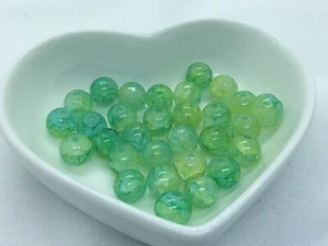 Pack of 30 crackle glass green, aqua and yellow beads, 8mm, marble effect - Picture 1 of 3