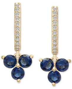 3Ct Round Simulated Sapphire/Diamond Drop/Dangle Earrings 14K Yellow Gold Over - Picture 1 of 4