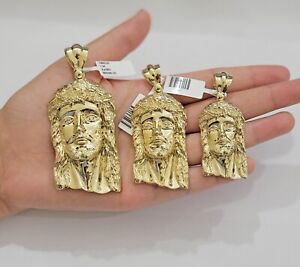 Real 10k Gold Pendant Jesus Head Charm 10kt Yellow Gold For Men's Different Size