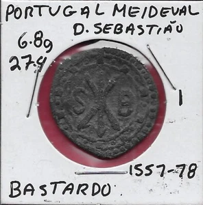 PORTUGAL KÖNIGREICH MALLACA 1 BASTARDO D.SEBASTIAO 1557-1578,PORTUGAL WAPPEN, - Bild 1 von 2