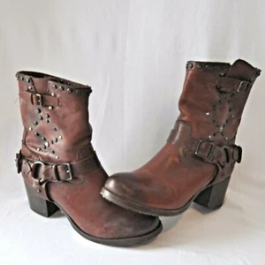 Frye Veronica Studded Harness Boots Reddish Brown Leather Women's  Size 8 Short - Picture 1 of 10