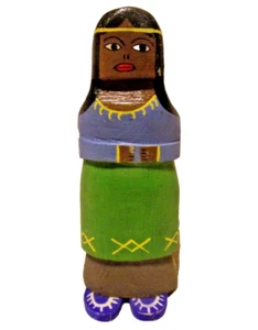 Folk Art Native American SIOUX Statue Carved Painted Wood Sculpture 8.5" x 3" - Picture 1 of 6
