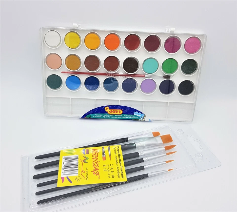 Schulmalfarben Wasserfarbkasten Jovi 24 Farben + Pinsel