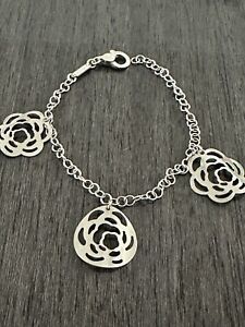 Invicta Jewelry Sterling Silver 925  Flower Charm  Bracelet Size 8.5”